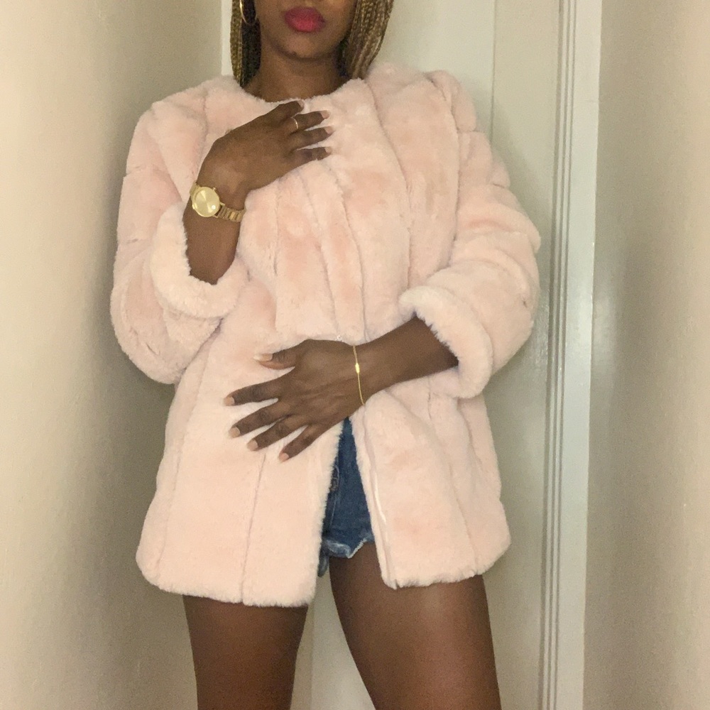 Faux Fur 3/4 length sleeve coat